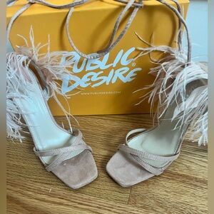 Public Desire Feathered Lace Up High Heels -NEW